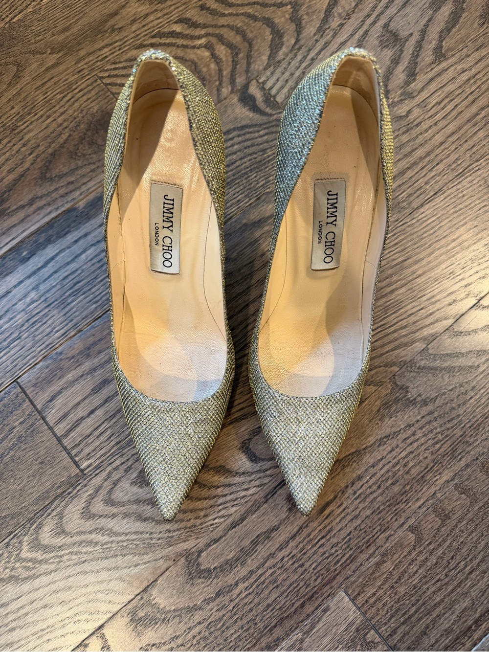 Jimmy Choo Shimmer Abel Pump with Gold Heel 38.5